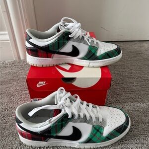 Nike Dunk Low Green and Red Tartan Plaid Sneakers